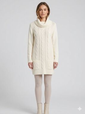 VENUS Cream Cable Knit Cowl Neck Sweater Dress